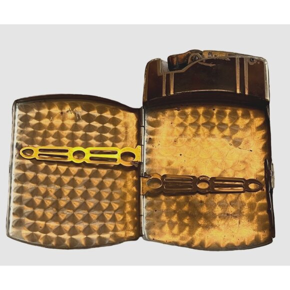 Vintage Colibri Lighter Intricate Gold & Brown Design Cigarette Case/Money Clip - Picture 3 of 13